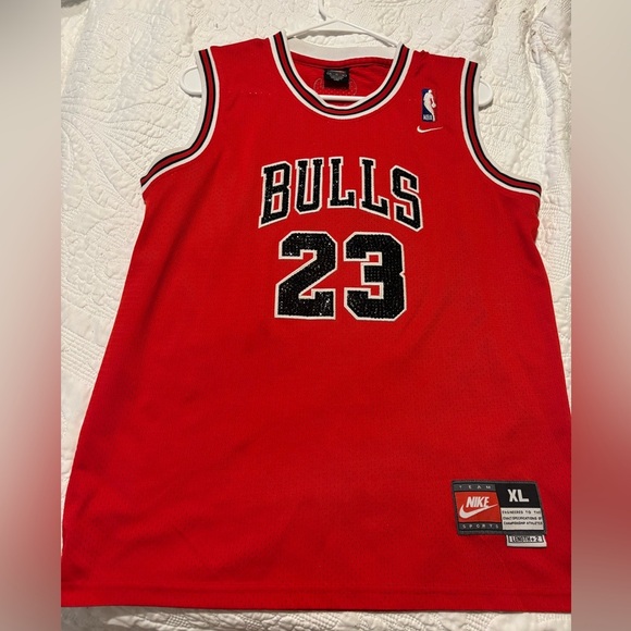 Nike Tops - Vintage Nike JR  XL+2 Jordan Chicago bulls jersey Swarovski crystals custom made